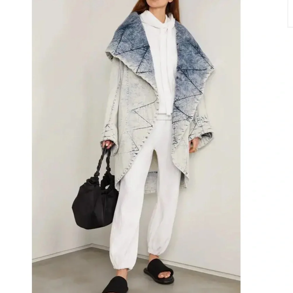 Norma Kamali Blue Denim Quilted Coat - Picture 1 of 4